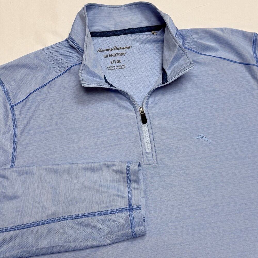 Tommy Bahama Pullover Mens LT Light Blue IslandZone Quarter Zip Space Dye Logo